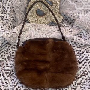 MINK FALORNI ITALIA MINK Brown Leather Fur Purse Italy